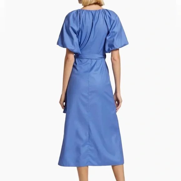 Reformation “Olea” Puff Sleeve Wrap Dress in Dusk Blue – Size Large (NWT) - Picture 3 of 14